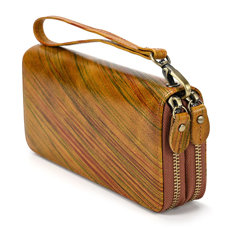 Men's Crazy Horse Leather Long Real Zipper Cowhide Men's Wallets