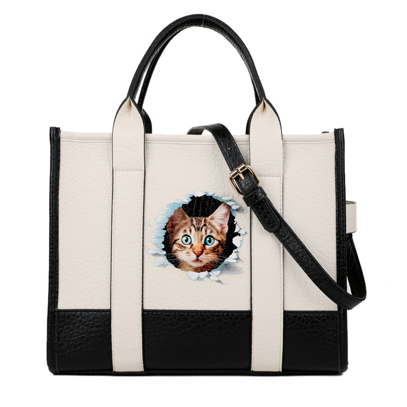 Portable Large Capacity Cartoon Printed Cat Tote Bags