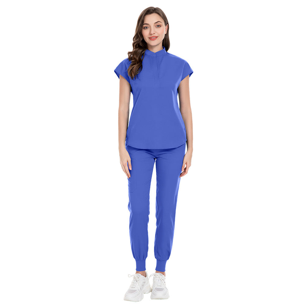 Color Medical Scrubbing Nursing Trousers Elastic Stand Collar Jogging Uniform
