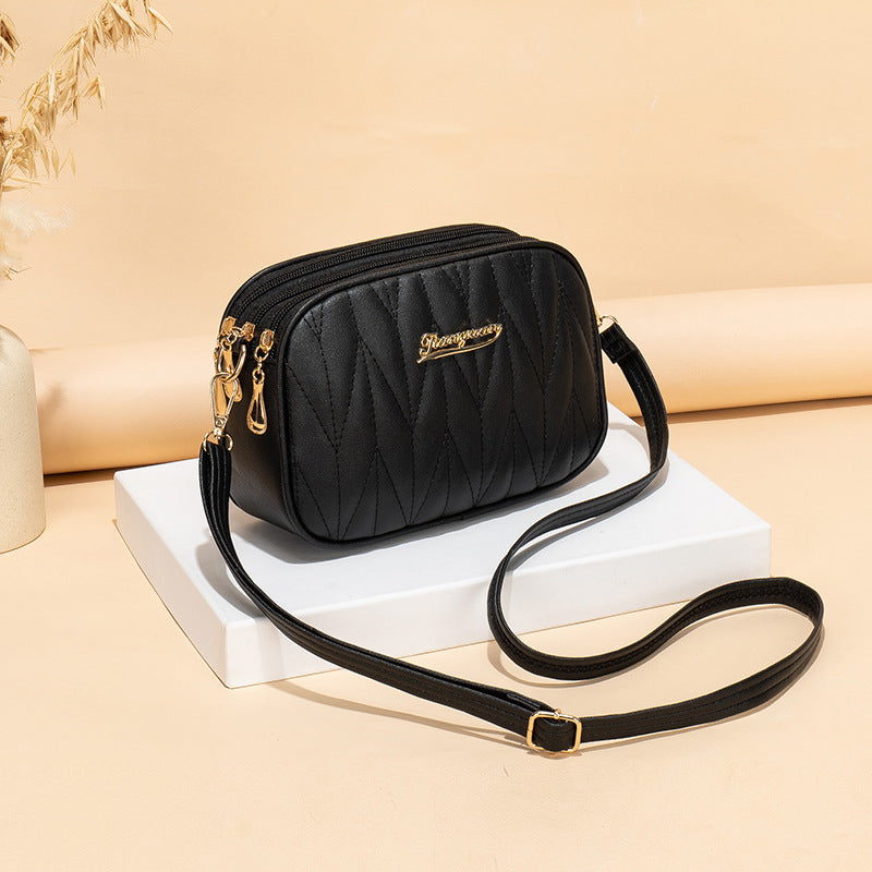 Large Capacity Triple Zipper Fashionable Simple Women's Messenger Bag