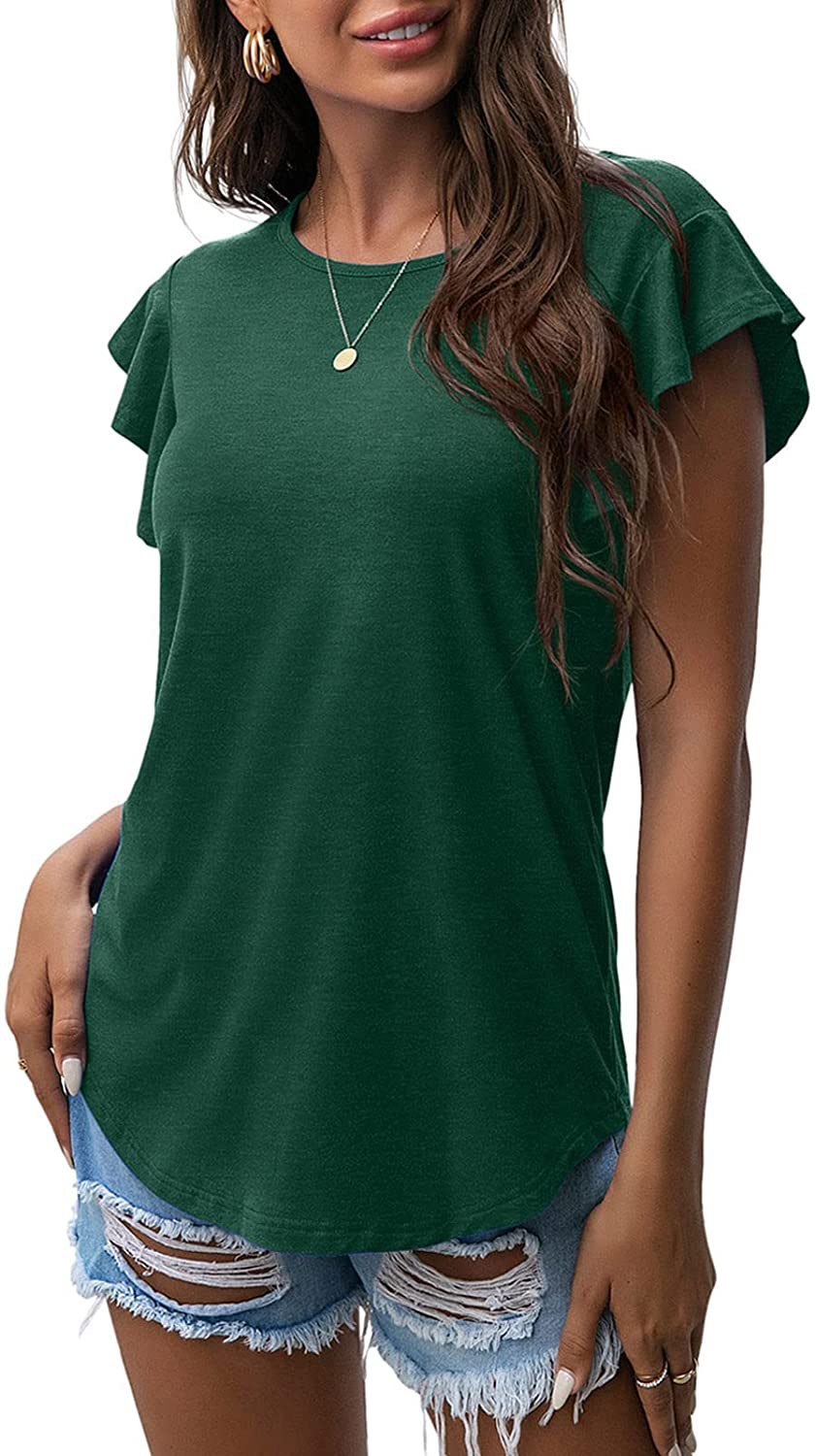 Women's Round Neck Ruffled Sleeve T-shirt Blouses