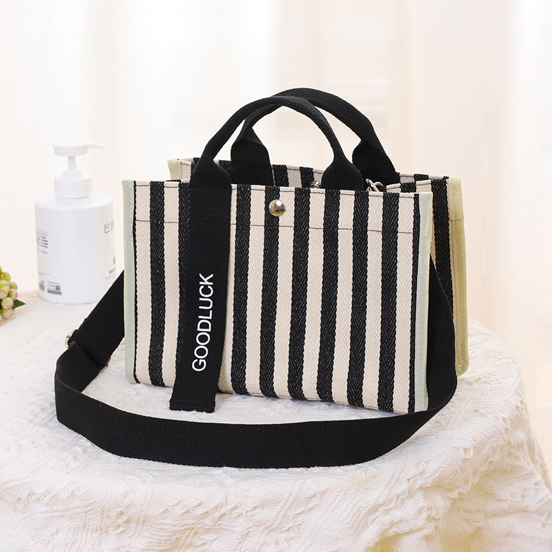 Women's Portable Waterproof Film Canvas Striped Handbags