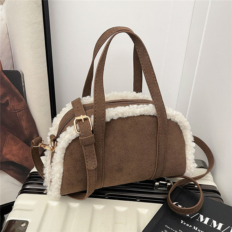 Lamb Wool Patchwork Retro Commuting Fashion Trendy Hand Women's Shoulder Bag