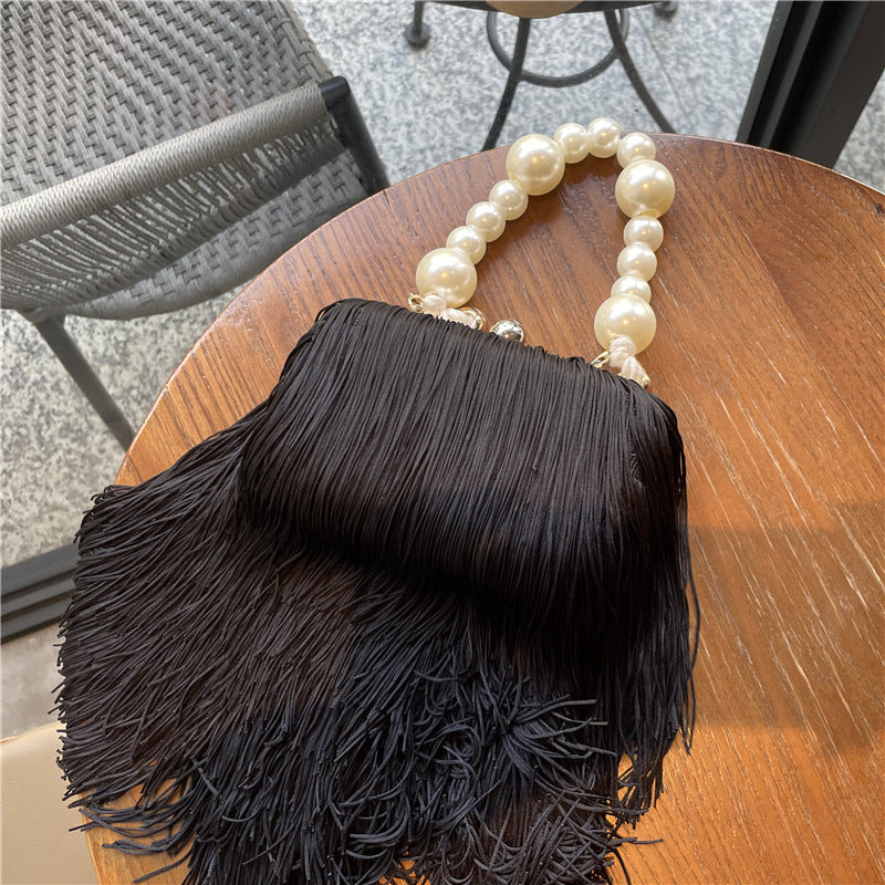 Women's Fashion Tassel Underarm Pearl Chain Dinner Bags