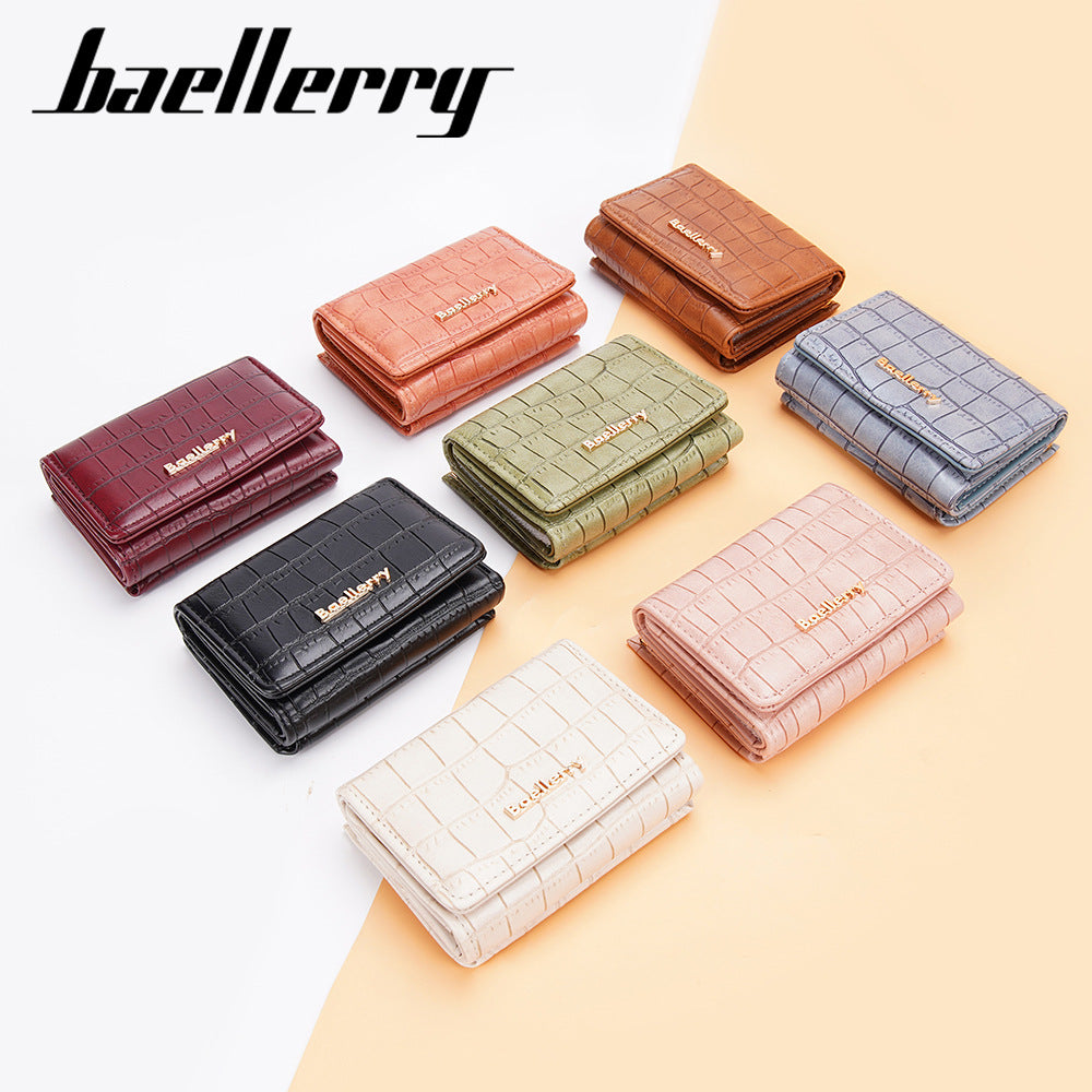 Women's Short Korean Style Stone Pattern Three Fold Ladies Wallet