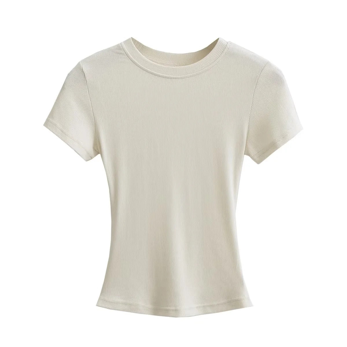 Women's Stretch Round Neck Thread T-shirt Summer High Waist Tight Blouses