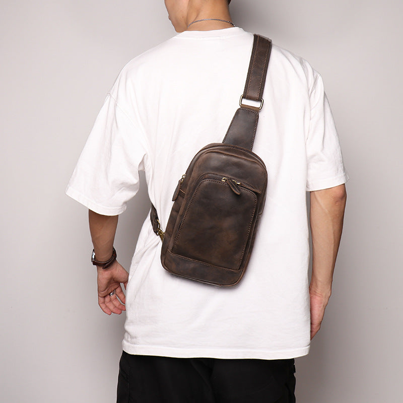 Women's & Men's Vintage Genuine Leather Close-fitting Crazy Horse Men's Chest Bags