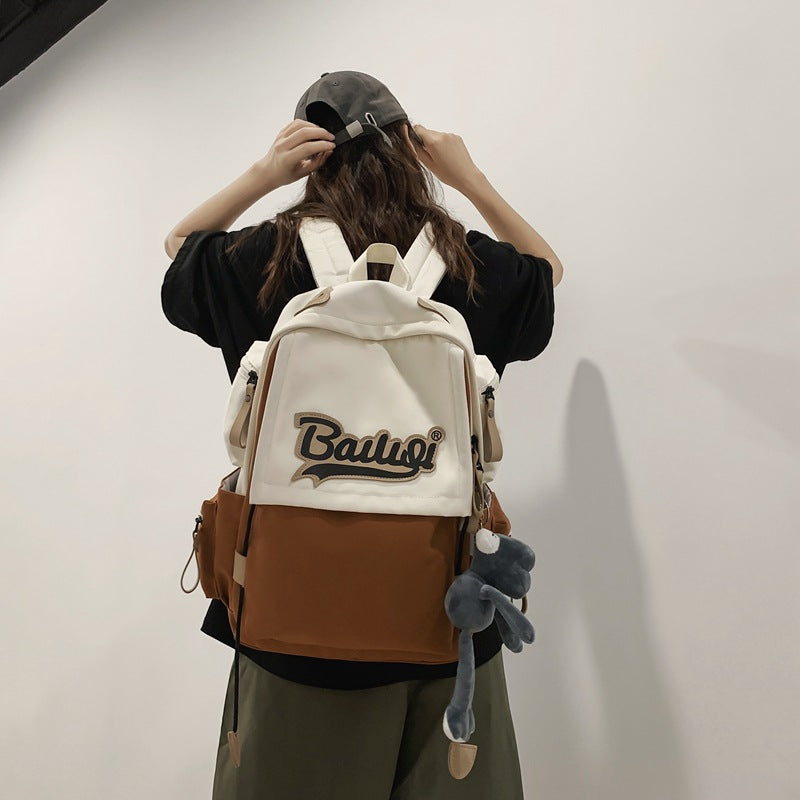 Men's Korean Contrast Color Trendy College Couple Backpacks