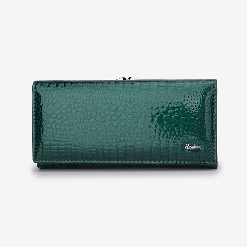 Women's Long Leather Crocodile Patent Multifunctional Clutch Ladies Wallet