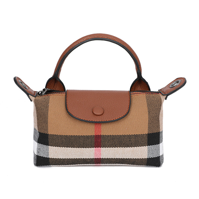 Women's Canvas Plaid Leather High Sense Fashion Shoulder Bags