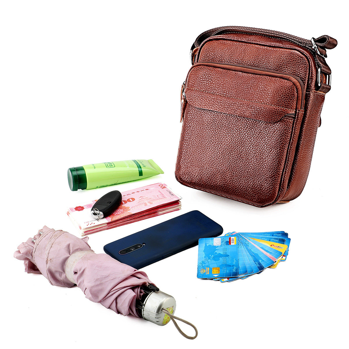 Men's Layer Cowhide Leather Daily Simple Trendy Lightweight Men's Messenger Bags