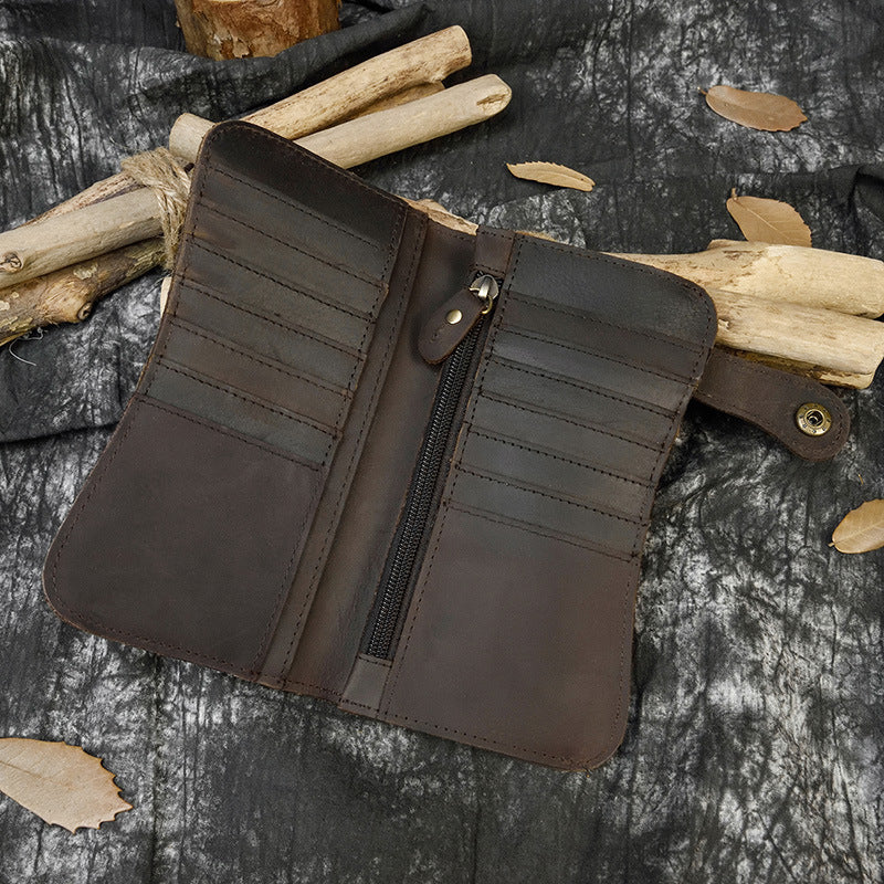 Men's Crazy Horse Leather Long Genuine Iron Men's Wallets