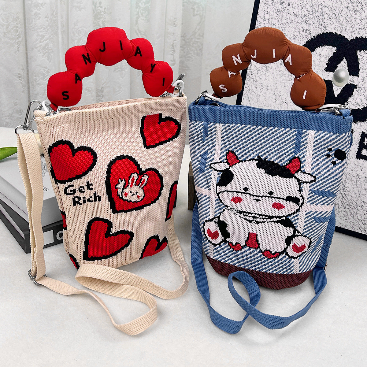 Women's Korean Style Knitted Cute Cartoon Unique Dopamine Flying Women's Handbag