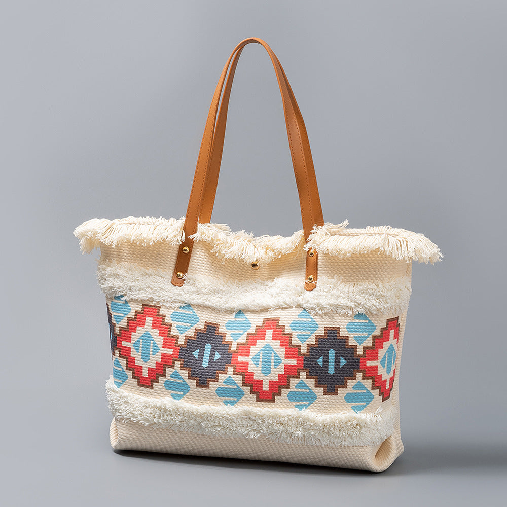 Women's Ethnic Style Tassel Canvas Large Capacity Seaside Women's Handbag