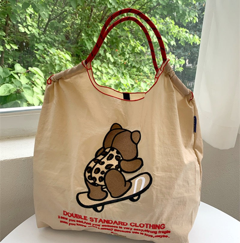 Niche Embroidered Nylon Shopping Juice Portable Women's Handbag