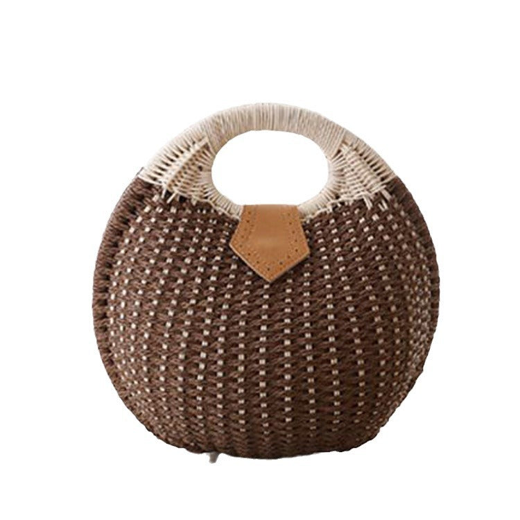 Women's Fashion Vacation Beach Portable Rattan Weave Color Contrasting Shells Woven Women's Handbag