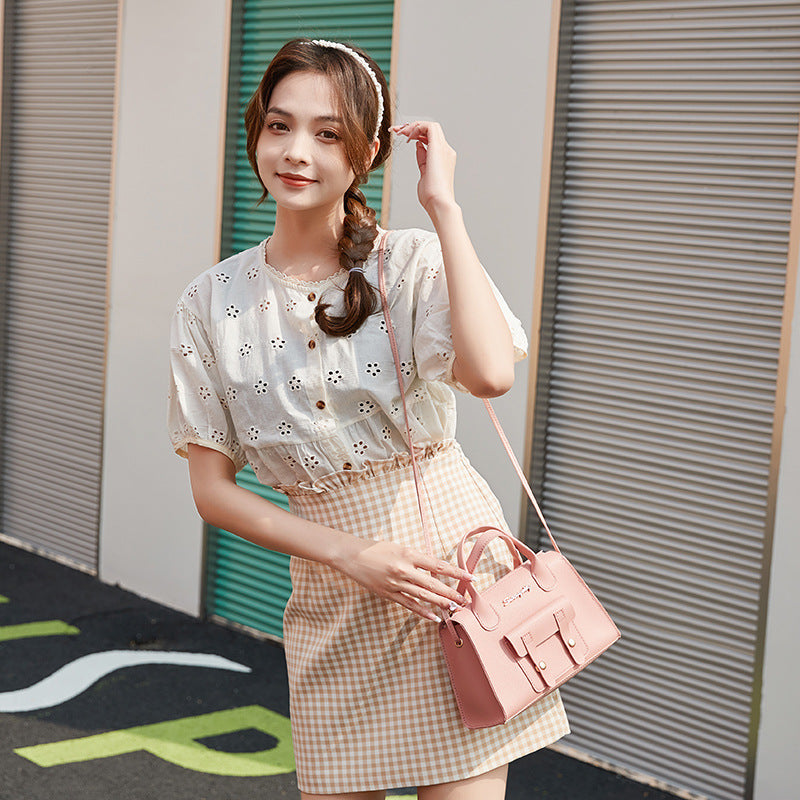Women's Korean Style Fashionable Simple Solid Color Shoulder Bags