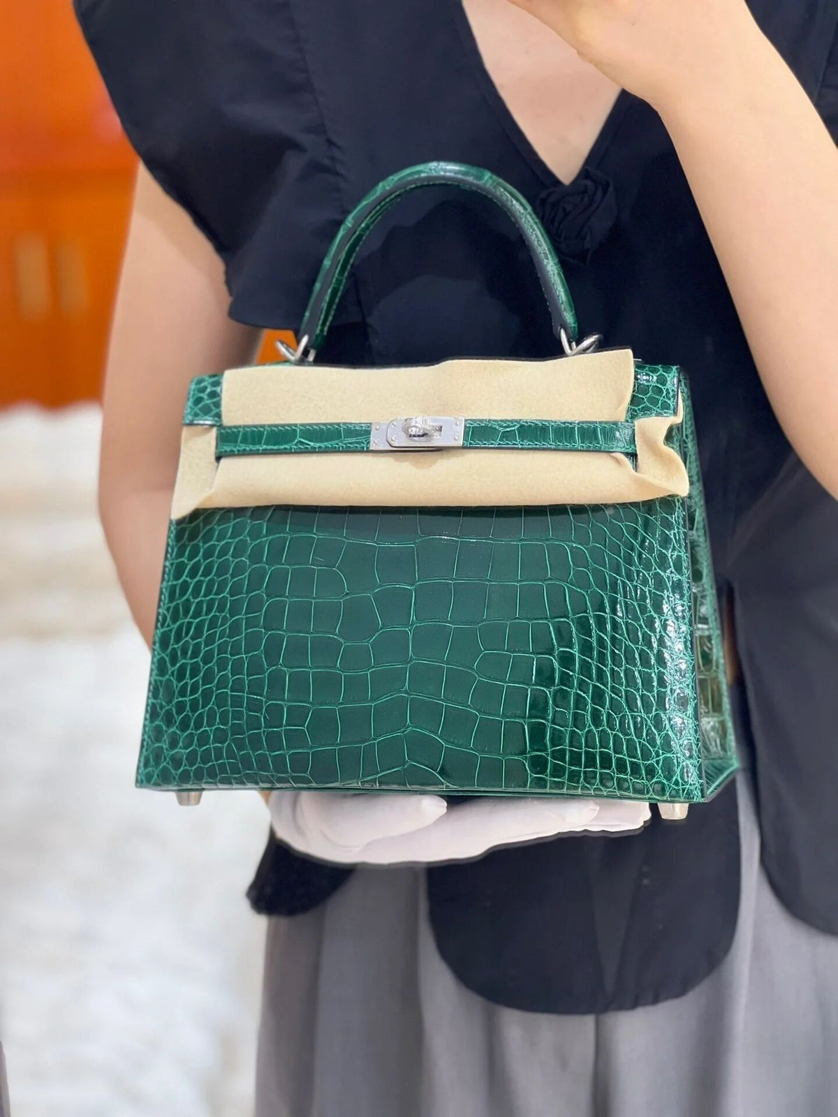 Women's Crocodile Pattern Second Generation Kelly Retro Bags