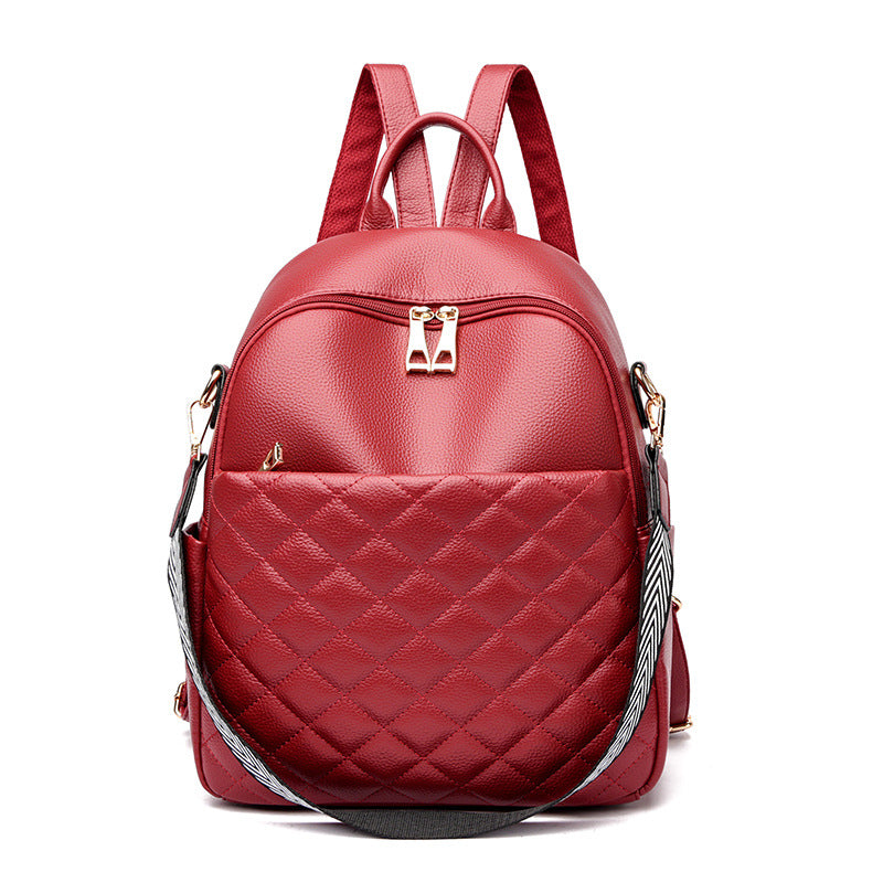 Rhombus Soft Leather Simple Large Capacity Backpacks