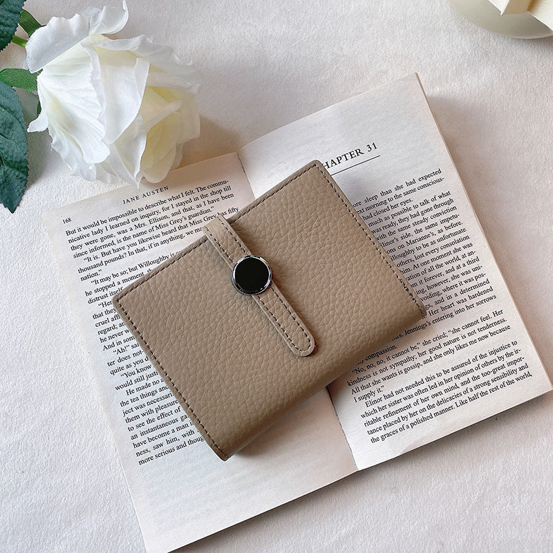 Women's Green Simple Short Thin Solid Color Cowhide Ladies Wallets