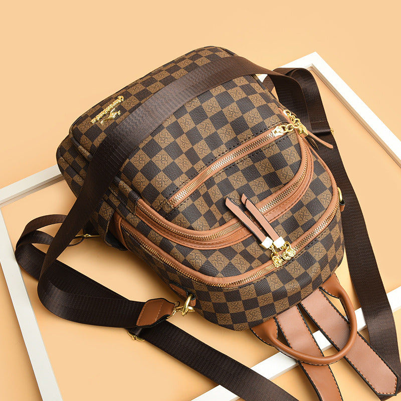 Women's High-grade Chessboard Plaid Year Texture Backpacks