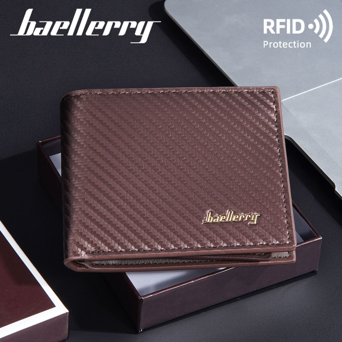 Men's Short Carbon Fiber Pattern Open Zipper Men's Wallet