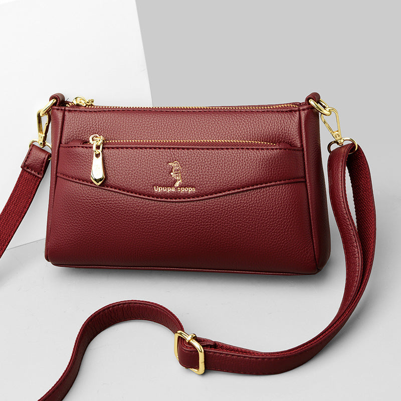 Women's Solid Color Soft Leather Mom Simple Women's Messenger Bag