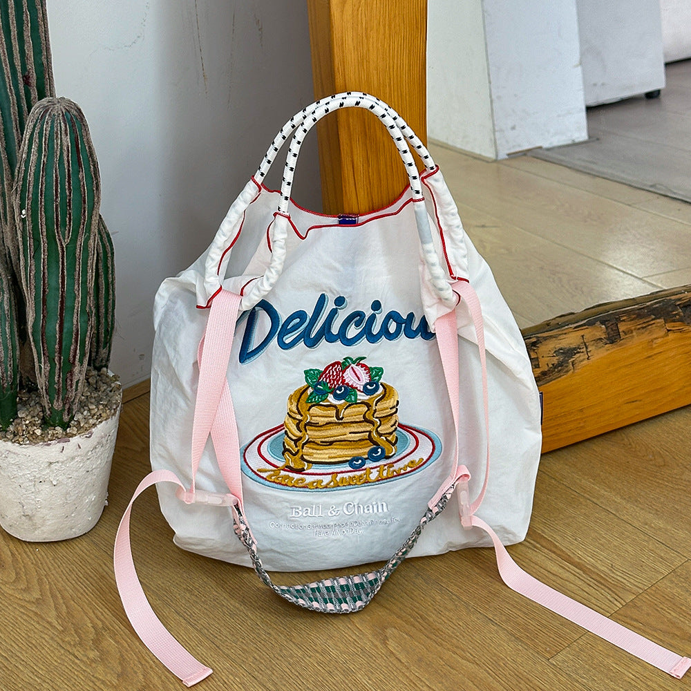 Nylon Needle Embroidered Fashion Commuter Large Capacity College Women's Shoulder Bag