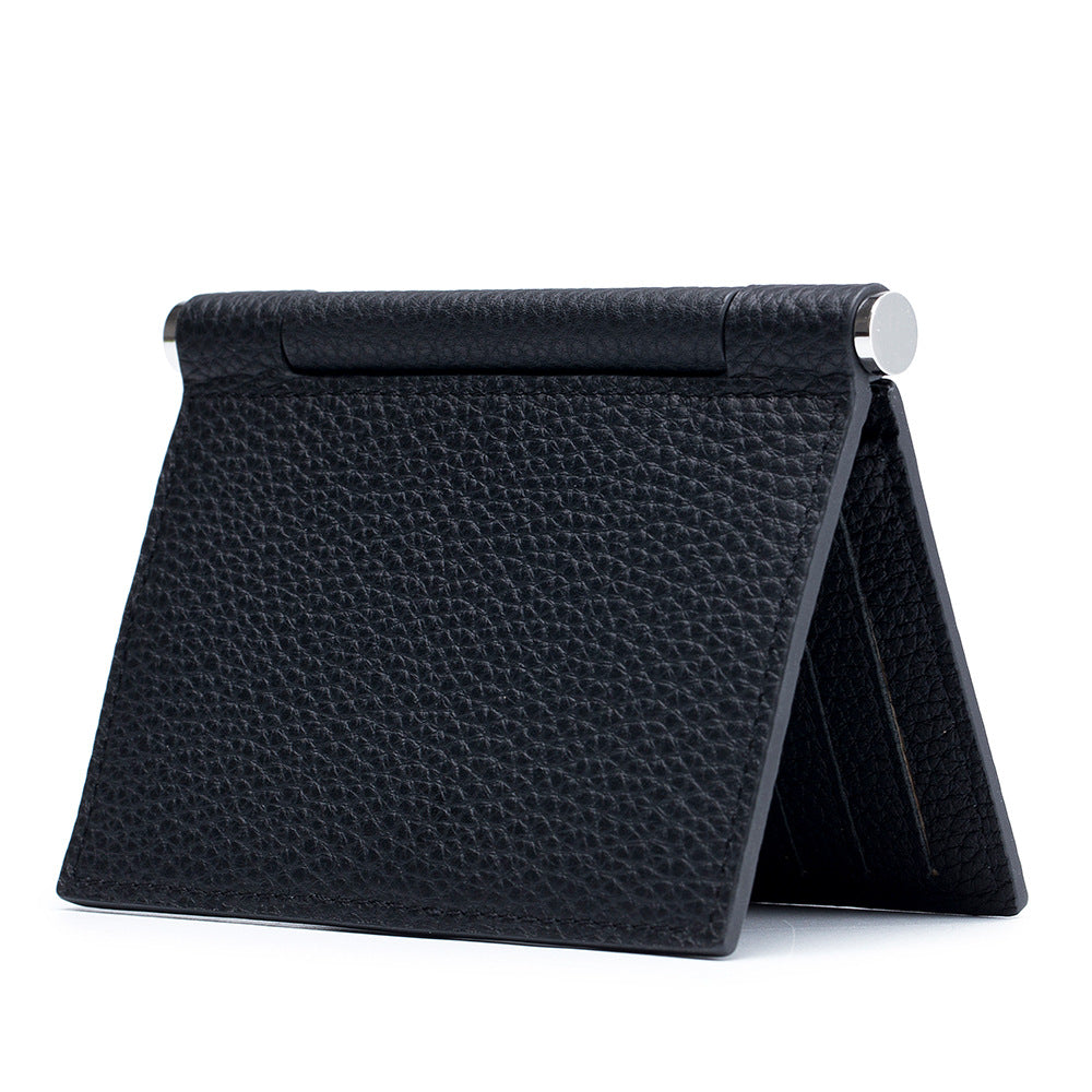 Women's & Men's Cowhide Trendy Folding Clip Document Design Card Holder