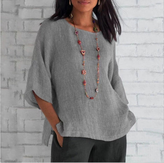 Women's Day Delivery Three-quarter Sleeve Round Neck Blouses