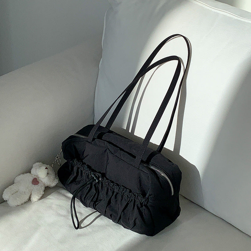 Niche Nylon Drawstring Large Capacity Pleated Shoulder Bags