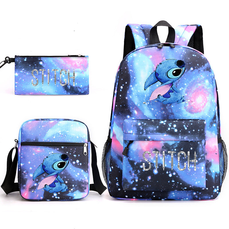 Star Stitch Pencil Black Three-piece Set Backpacks