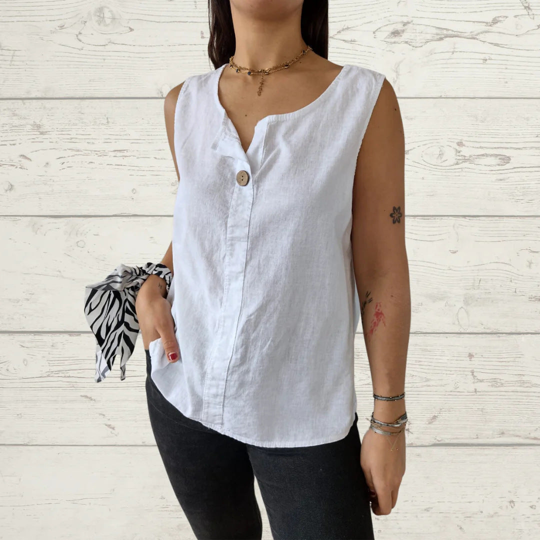 Women's Summer Loose Shirt Cotton Linen Button Vests