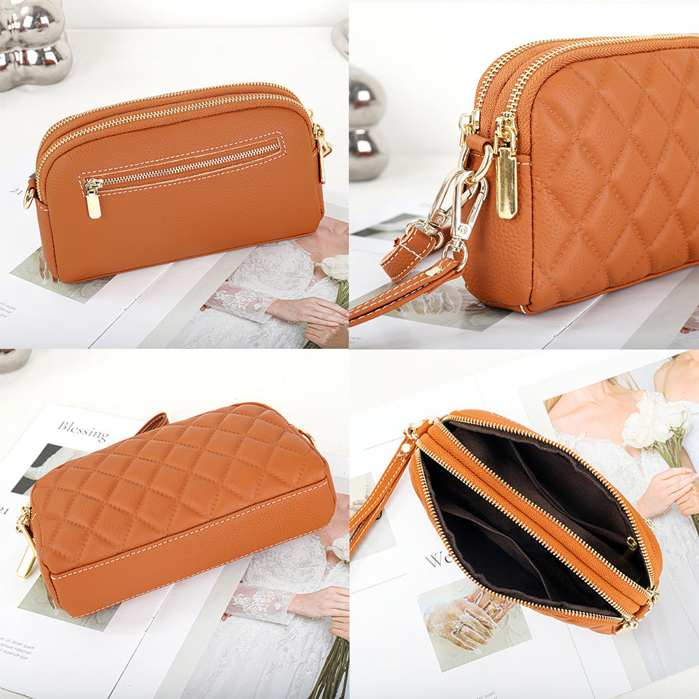 Women's Fashion Embossing Diamond Plaid Clutch Zipper Crossbody Bags