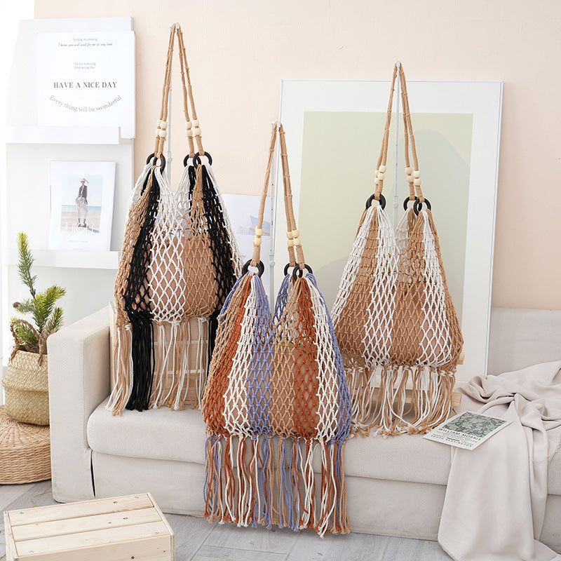 Women's Weaving Hollow Summer Large Capacity Tassel Net Women's Handbag