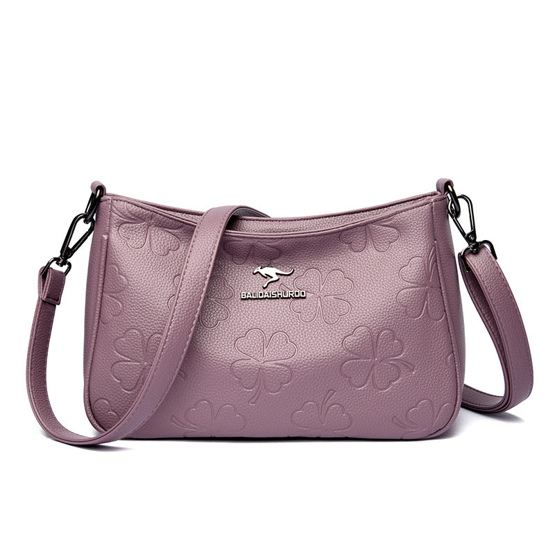 Women's Embossed Classy Mom Simple Portable Grandma Shoulder Bags