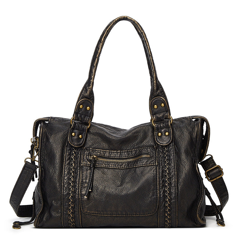 Retro Distressed Waste Soil Style Worn Looking Washed-out Women's Shoulder Bag