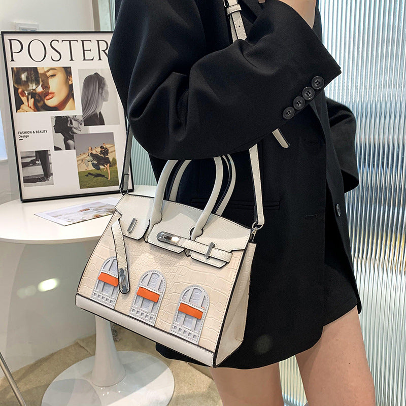 Women's Classic Contrast Color House Portable Shoulder Bags