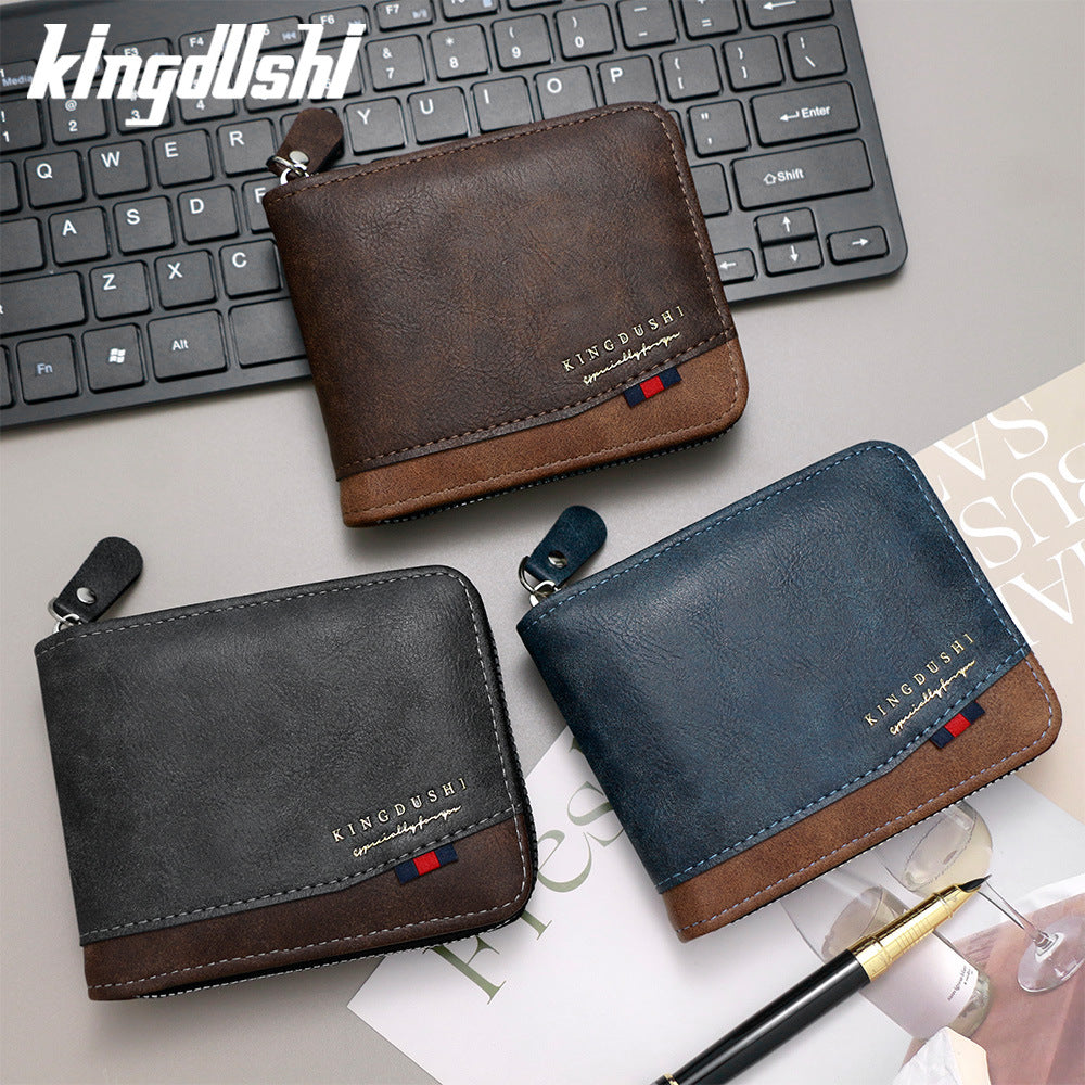 Men's Fashion Color Contrast Short Multiple Slots Chain Hinge Men's Wallet