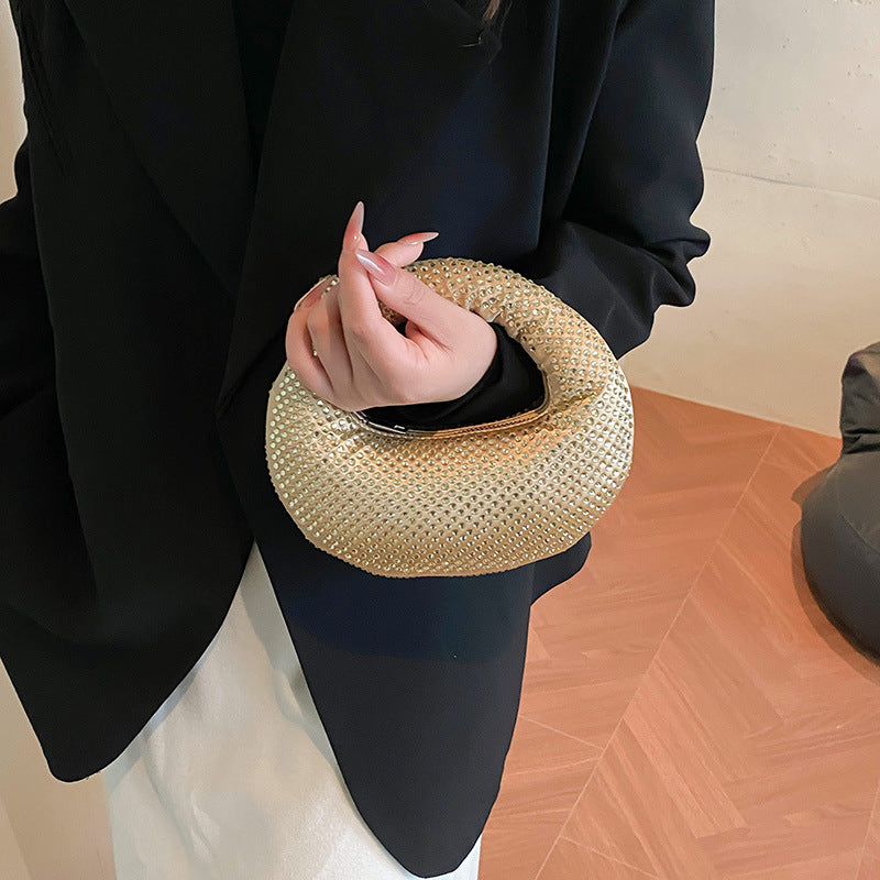 High-grade Hand Shiny Rhinestone Moon Dumpling Women's Shoulder Bag