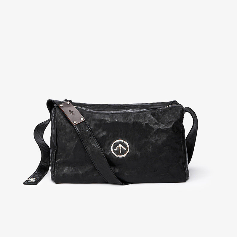 Men's Black Stone Leather Large Capacity Soft Men's Messenger Bags