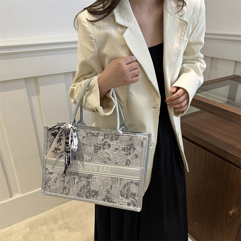 Women's Scarf Bow Fashion Commuter Large Capacity Western Tote Bags