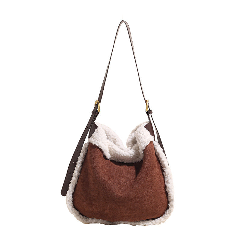 Women's Plush Matte Simple Cute Stitching Pocket Trendy Women's Shoulder Bag