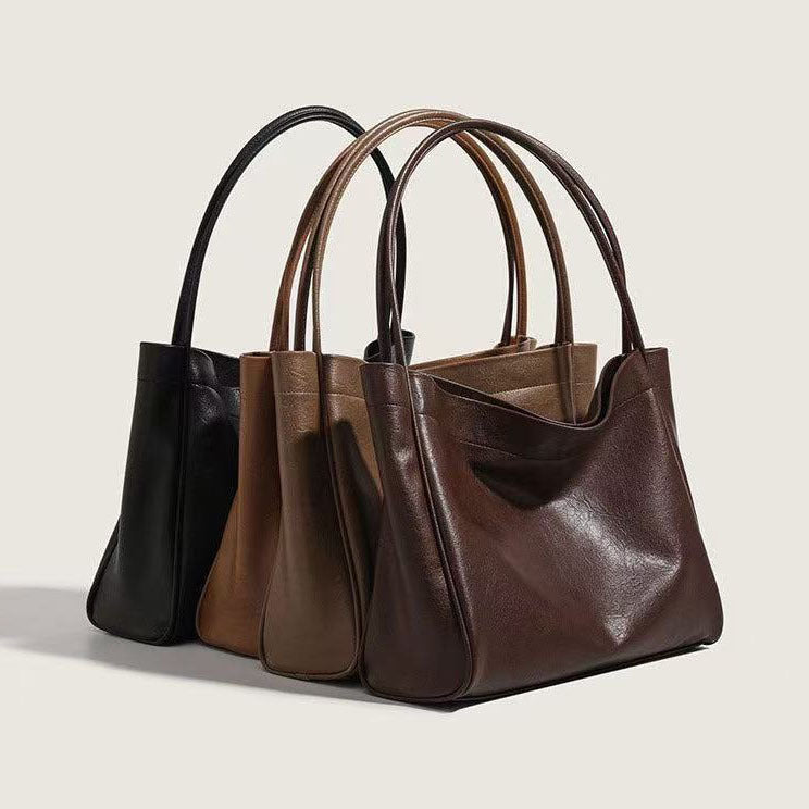 Women's Brown Son Mother Soft Leather Simple Large Capacity Shoulder Bags