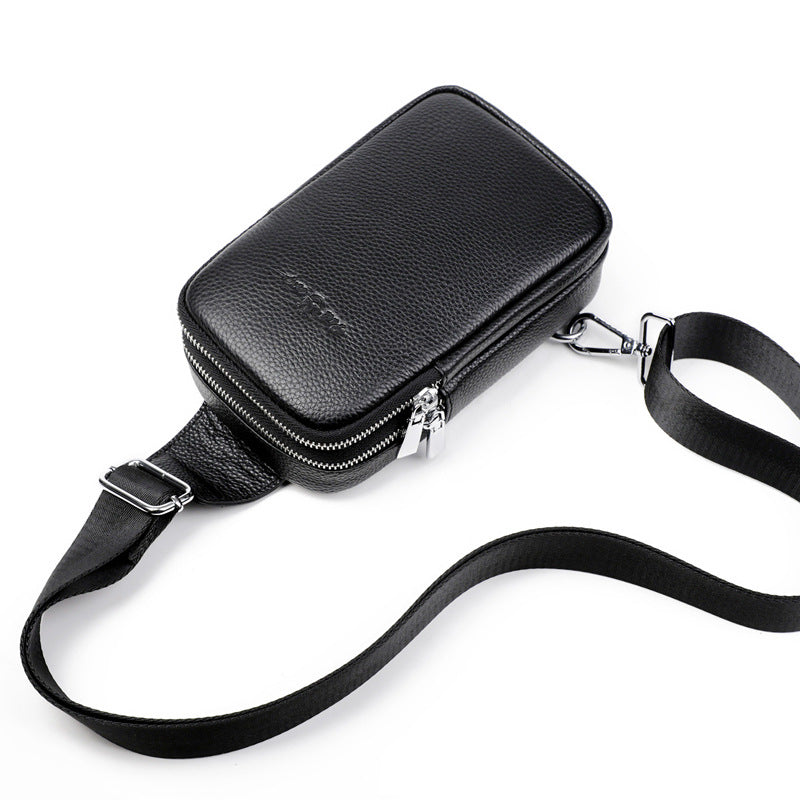 Women's & Men's & Leather Packet Double Zipper Soft Cowhide Men's Chest Bags