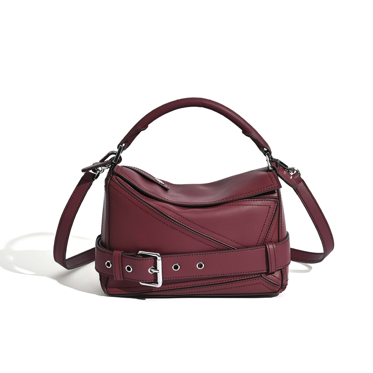 Women's Autumn First Layer Cowhide Geometric Motorcycle Genuine Leather Large Women's Handbag