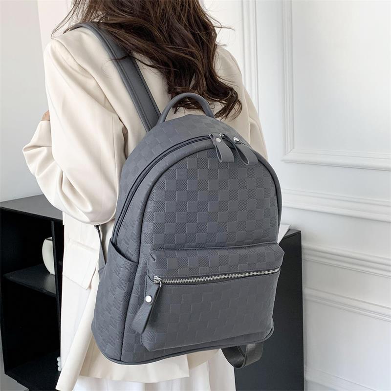 Women's Fashion Large Capacity Embossing Plaid Soft Backpacks