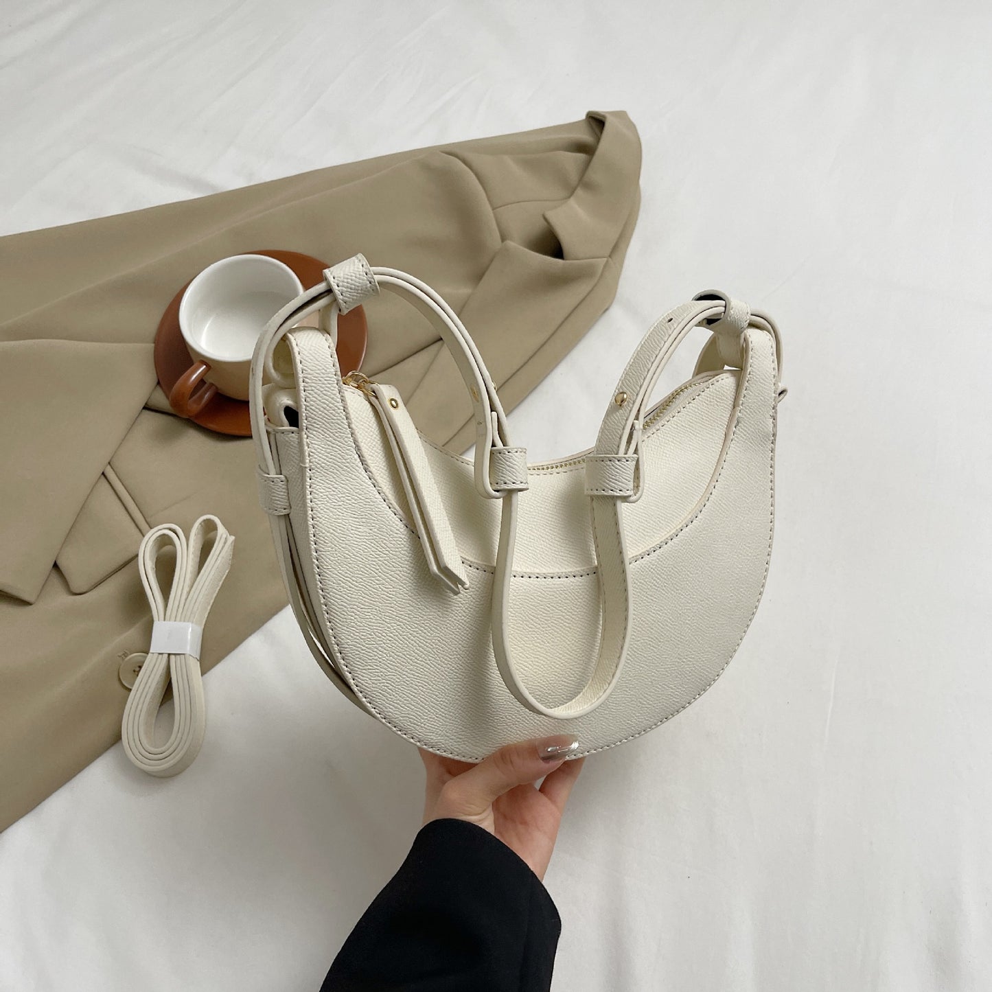 French Moon Light Luxury Underarm Stitching Shoulder Bags