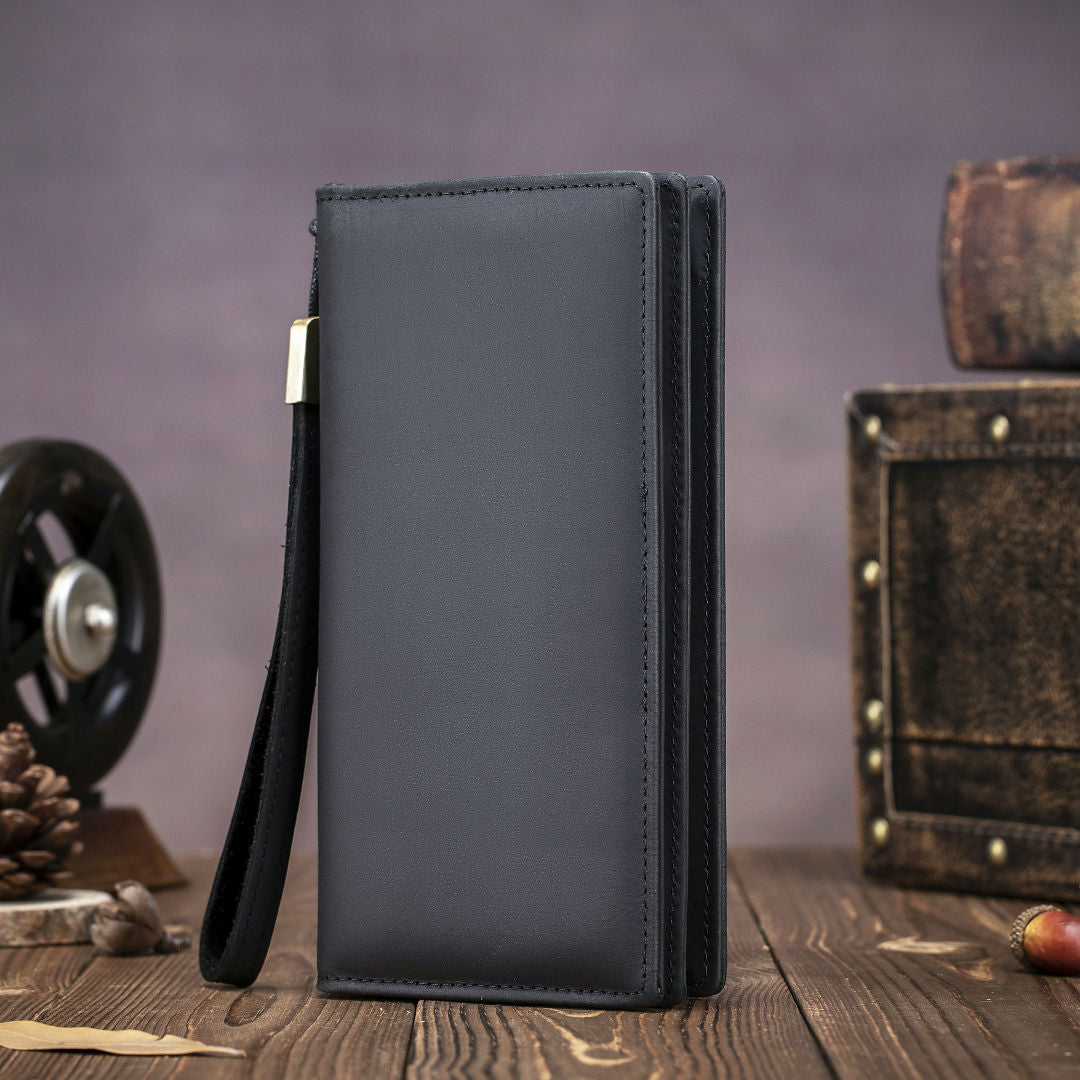 Men's Clutch Crazy Horse Leather Long Zipper Men's Wallets