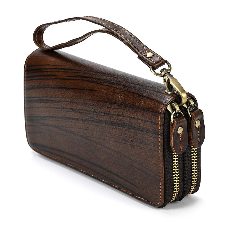 Men's Crazy Horse Leather Long Real Zipper Cowhide Men's Wallets